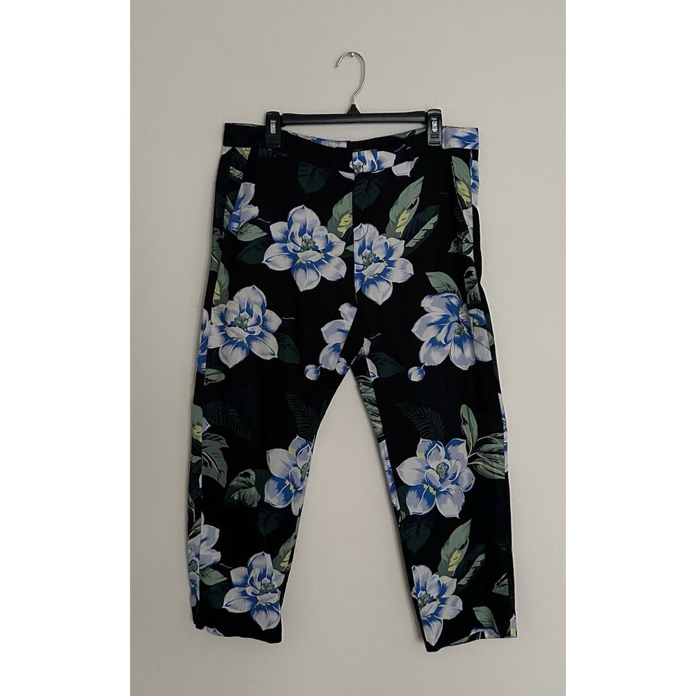 Banana Republic Avery FitLinen Blend Floral Print Ankle Pants Black Blue Size 10 - Picture 3 of 16